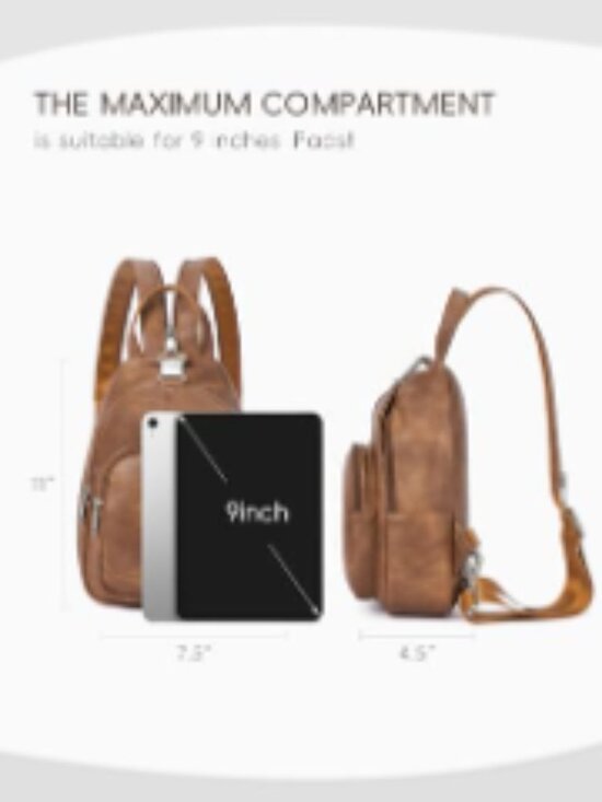 Convertible Sling Backpack Purse Crossbody Bag for Travel PU Leather Daypack